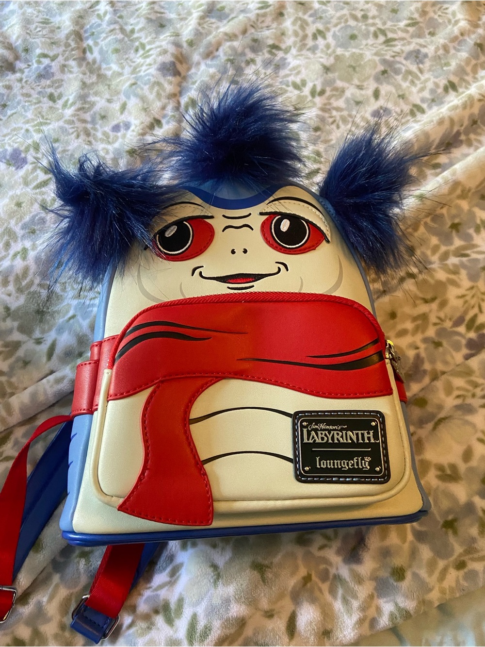 Loungefly Blue Labyrinth Character Mini Backpack with Red Accents